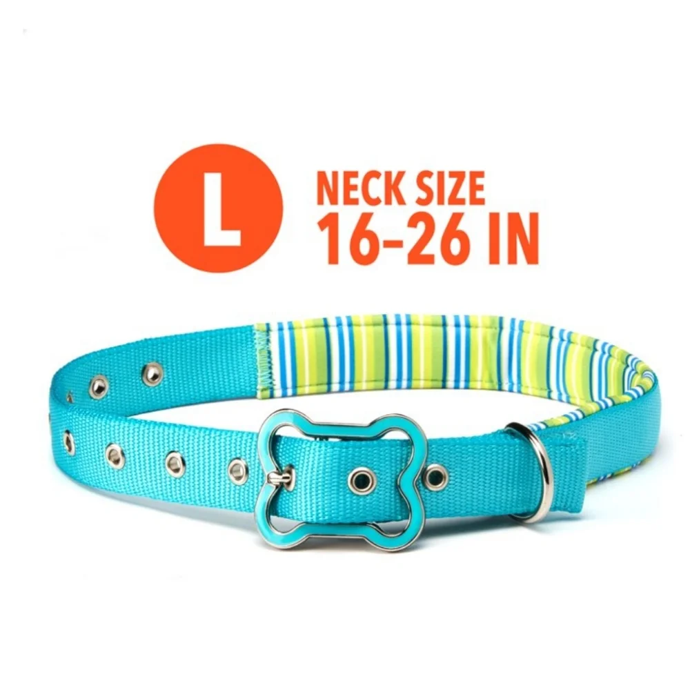 Vibrant Life Comfort Padded Dog Collar Teal Stripe New With Tag Size Large